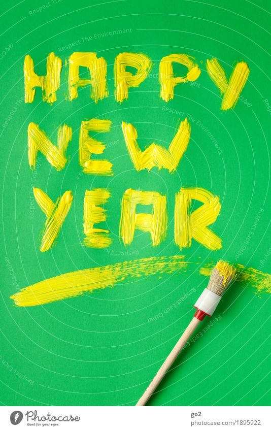 happy new year Joy Happy Feasts & Celebrations New Year's Eve Paints and varnish Colour Paintbrush Characters Esthetic Happiness Yellow Green