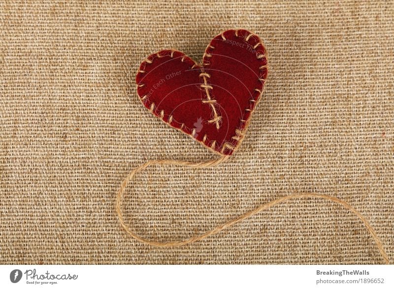 Brown felt craft heart with jute twine thread on canvas Design Leisure and hobbies Handicraft Handcrafts Valentine's Day Mother's Day Art Cloth Heart Love