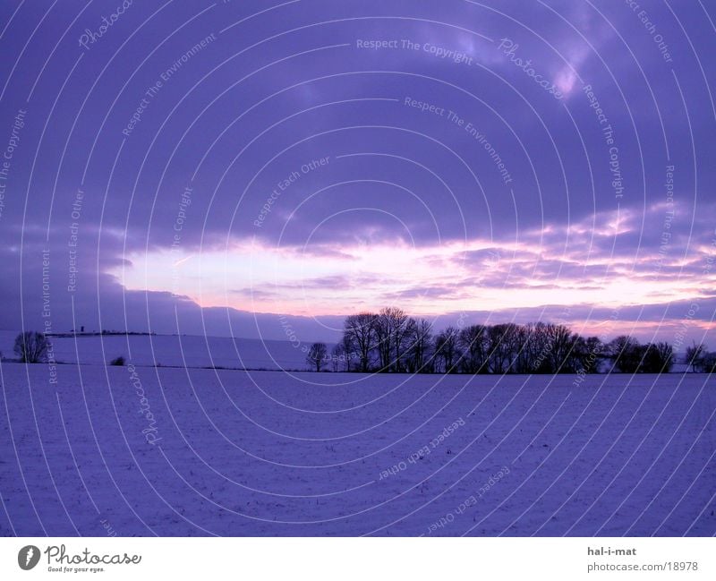 winter sky Winter Field Twilight Hill Sunset Violet Sky Snow Landscape