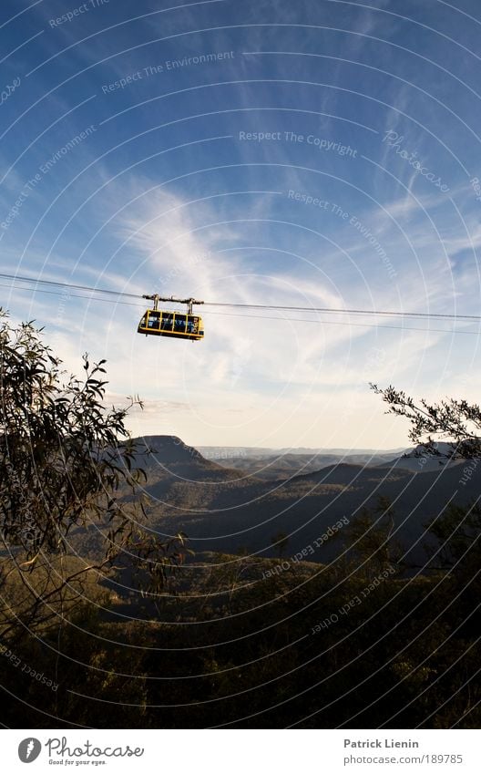 Ascension Vacation & Travel Far-off places Freedom Summer Mountain Landscape Sky Clouds Forest Hill Blue Australia Gondola Blue mountains Yellow Cable Air