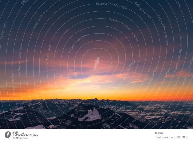 Sunset with Heubergblick Environment Nature Landscape Elements Sky Clouds Night sky Horizon Sunrise Sunlight Winter Beautiful weather Snow Alps Mountain