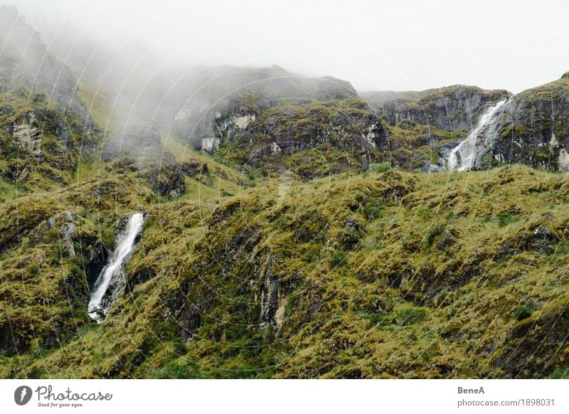 Cloudy mountains in Peru Nature Horizon Environment Far-off places Andes Mountain Clouds Clouds in the sky Cloud cover Fog Green Grass Landscape Rock Water