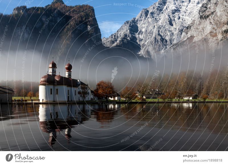 autumn magic Vacation & Travel Tourism Trip Sightseeing Mountain Nature Landscape Autumn Fog Park Alps Watzmann Berchtesgaden Alpes Lakeside Lake Königssee