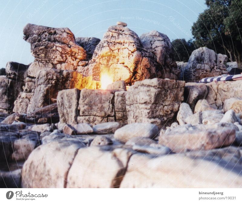 burning stones Beach Europe Adriatic Sea Fireplace Evening