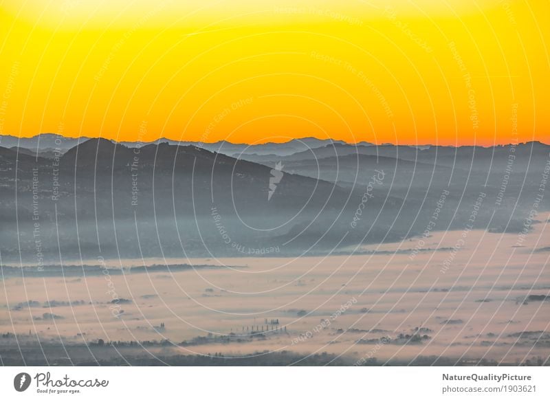 sunset over bodensea Environment Nature Landscape Water Sky Cloudless sky Horizon Sun Sunrise Sunset Sunlight Autumn Alps Mountain Peak Hat Exceptional