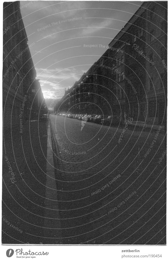 Berlin 1987 Street Road traffic Curbside Escape Street alignment Vanishing point Perspective Central perspective Morning Evening Sunset Sunrise Twilight Town