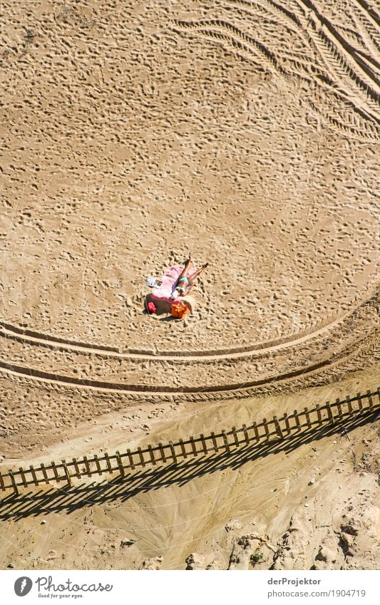 Tracks and deposit on the beach in Portugal V Looking Central perspective Deep depth of field Reflection Silhouette Contrast Shadow Light Day Copy Space bottom