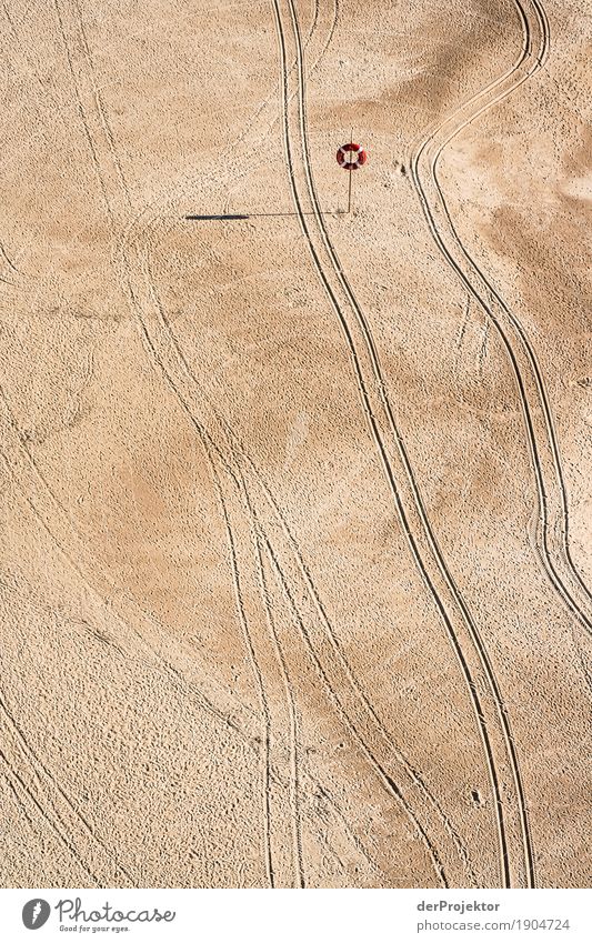 Tracks on the beach in Portugal II Looking Central perspective Deep depth of field Reflection Silhouette Contrast Shadow Light Day Copy Space bottom