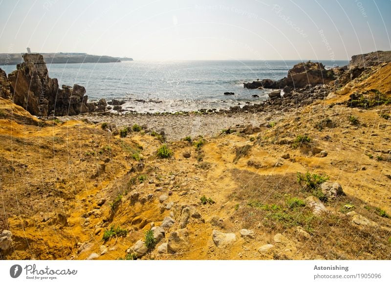 coastline Environment Nature Landscape Plant Air Water Sky Horizon Summer Weather Beautiful weather Rock Waves Coast Ocean Atlantic Ocean peniche Portugal Stone