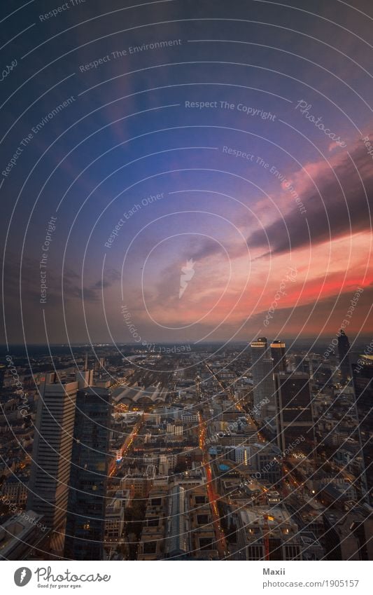 Frankfurt, Maintower, Skyline, Night Wide angle Panorama (View) Long exposure Deep depth of field Silhouette Contrast Evening Twilight Exterior shot