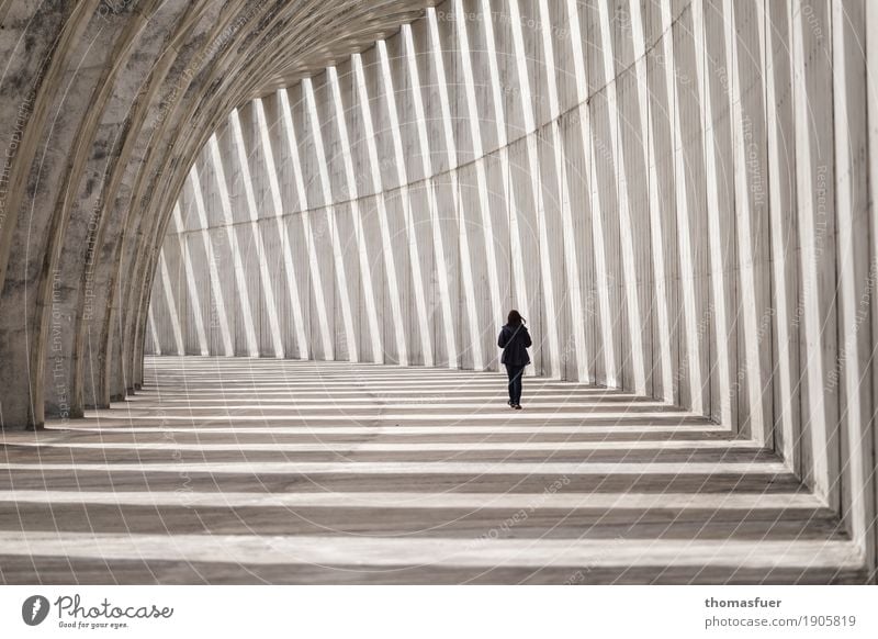 Man, woman, concrete breakwater, Far-off places Human being Feminine Woman Adults 1 Beautiful weather La Palma Canaries Spain Harbour Tunnel Manmade structures