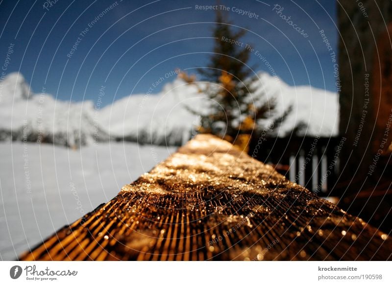 Last Christmas Sky Winter Ice Frost Tree Fir tree Alps Mountain Deserted Hut Terrace Balcony Star (Symbol) Romance Cozy Vantage point Mountain ridge