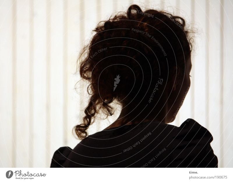 hollowed Woman Feminine Silhouette Shadow Hair and hairstyles Half-profile Interior shot Stripe Curl Head Face Dark Bright Contrast Side Go under Looking