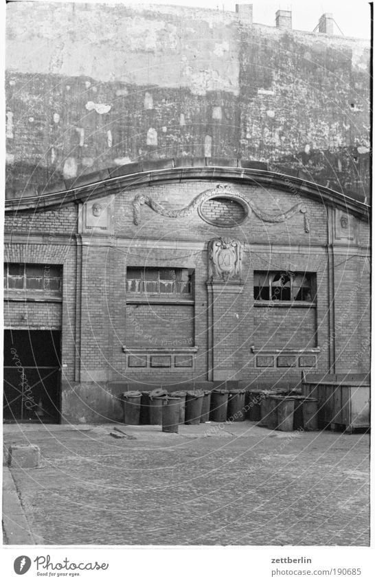 Garbage cans, Lichtenberg Warehouse Hall Covered market Factory Trash Trash container Dispose of Architecture Old building Art nouveau house Wall (barrier)