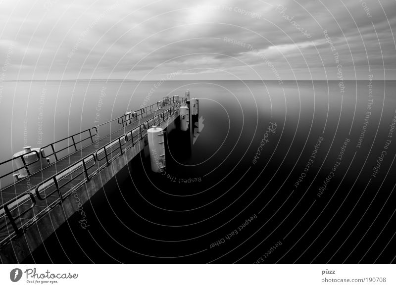 pier Landscape Water Sky Coast Baltic Sea Ocean Navigation Harbour Dark Gray Black Sellin Black & white photo Exterior shot Deserted Copy Space right