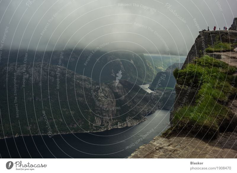 view of the Norwegian fjord Ocean Mountain Environment Nature Landscape Air Water Wind Park Rock Fjord Watchfulness Height people Top Vantage point Colour photo