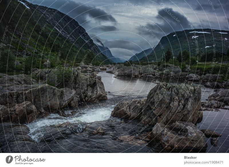 wild river in national park, Norway, Scandinavian Mountain Climbing Mountaineering Environment Nature Landscape Sky Clouds Storm clouds Wind Park Hill Rock Lake