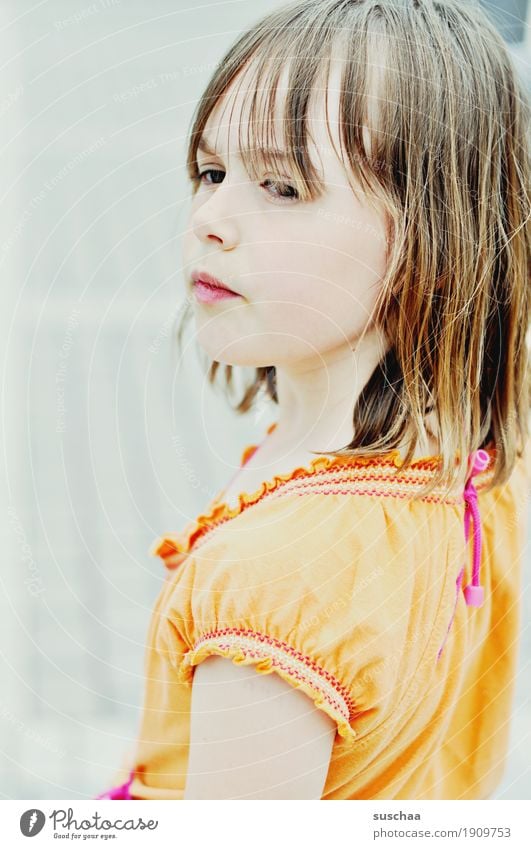 resoluteness Child Girl Looking Resolve Self-confident Headstrong Assertiveness Strong Willpower Brave Summery Exterior shot Portrait photograph Infancy