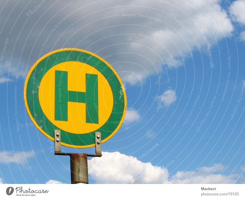 H = sky Clouds Yellow Green Letters (alphabet) Fastening Things Sky Shield stop Blue Electricity pylon