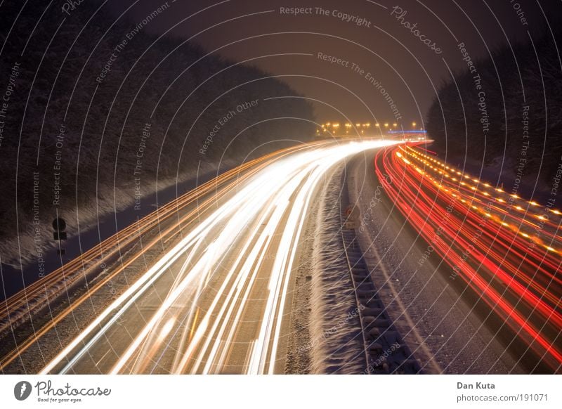 lane change Night life Winter Snow Stress Movement Speed Mobility Highway Long exposure Overtake Dangerous Rear light Car headlights Illuminate Tracks