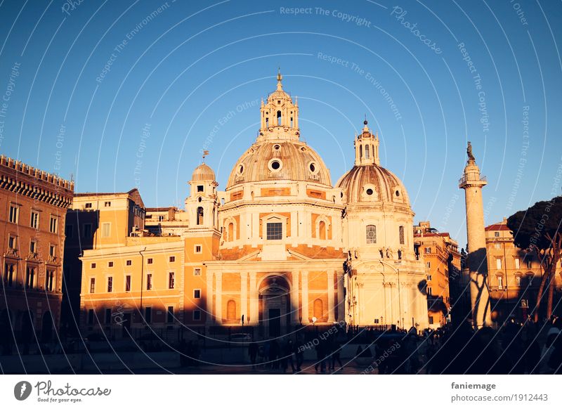 Santa Maria di Loreto Town Capital city Downtown Old town Church Emotions Moody Piazza Venezia trajan column Column Rome Italy Evening sun Dusk Picturesque