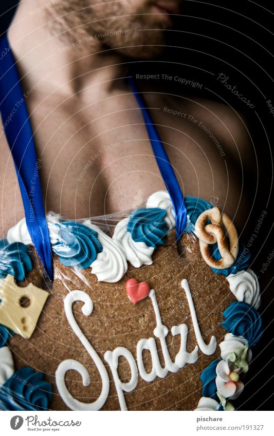 wtf is SPATZL! Masculine Man Adults Facial hair Chest 1 Human being Kitsch Muscular Joy Happy Joie de vivre (Vitality) Love pischarean Gingerbread Heart-shaped