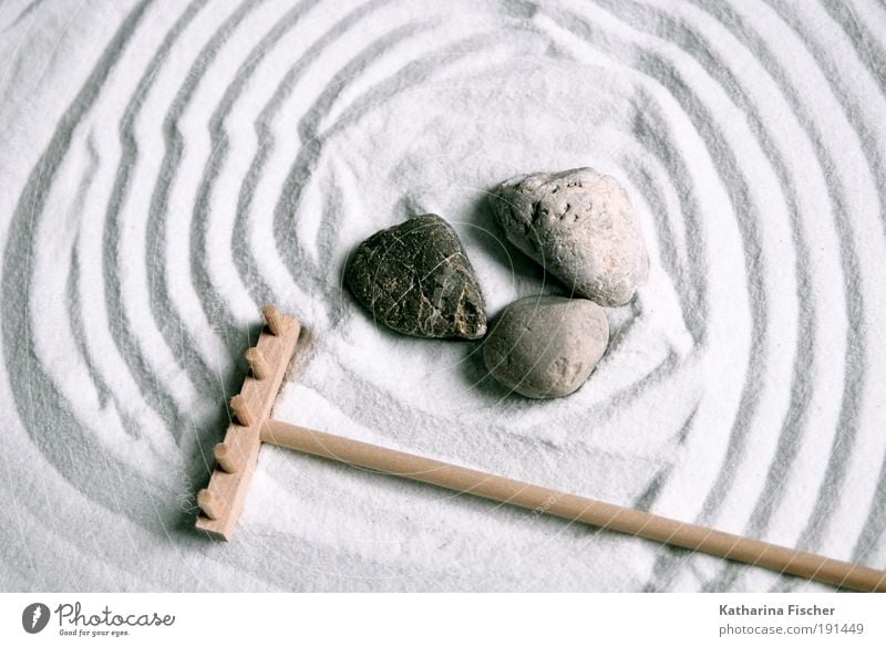 Zen garden Relaxation Calm Meditation Stone Sand Line Brown Gray White Contentment Feng Shui Miniature Zen Buddhism Pebble Colour photo Interior shot