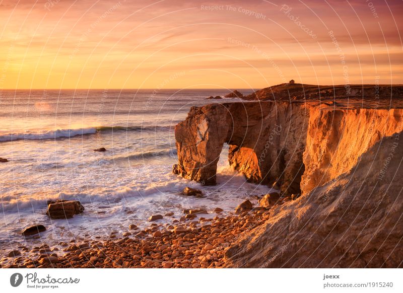 How tiny we are Vacation & Travel Freedom Ocean Waves Nature Landscape Elements Sky Clouds Horizon Sunrise Sunset Sunlight Summer Beautiful weather Rock Coast