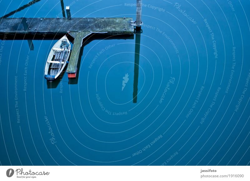 Still Water Harbour Rowboat Watercraft Yacht harbour Blue Calm Jetty Motor barge Berth The Ruhr Footbridge Surface of water Bird's-eye view Colour photo