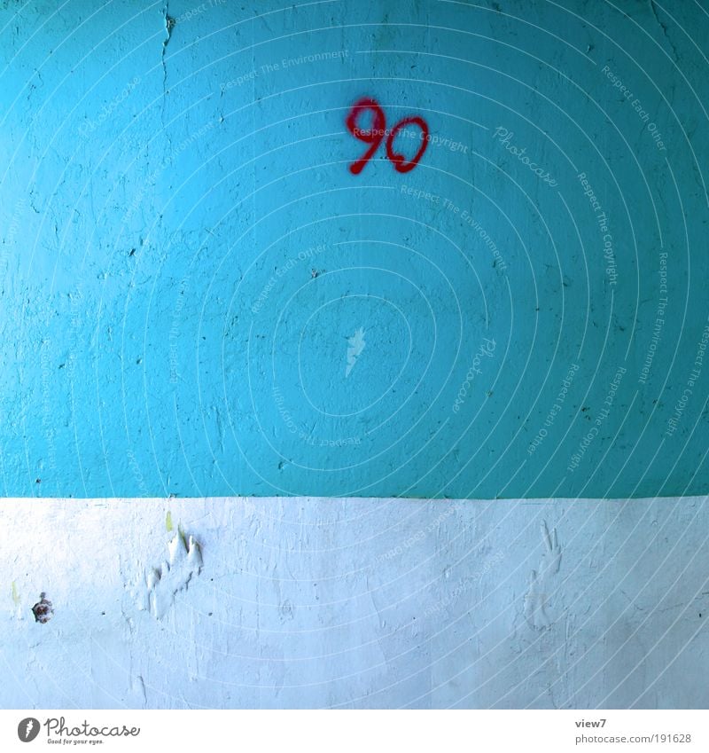 90. Wall (barrier) Wall (building) Facade Stone Concrete Sign Digits and numbers Line Stripe Old Authentic Dark Sharp-edged Simple Above Retro Blue Esthetic