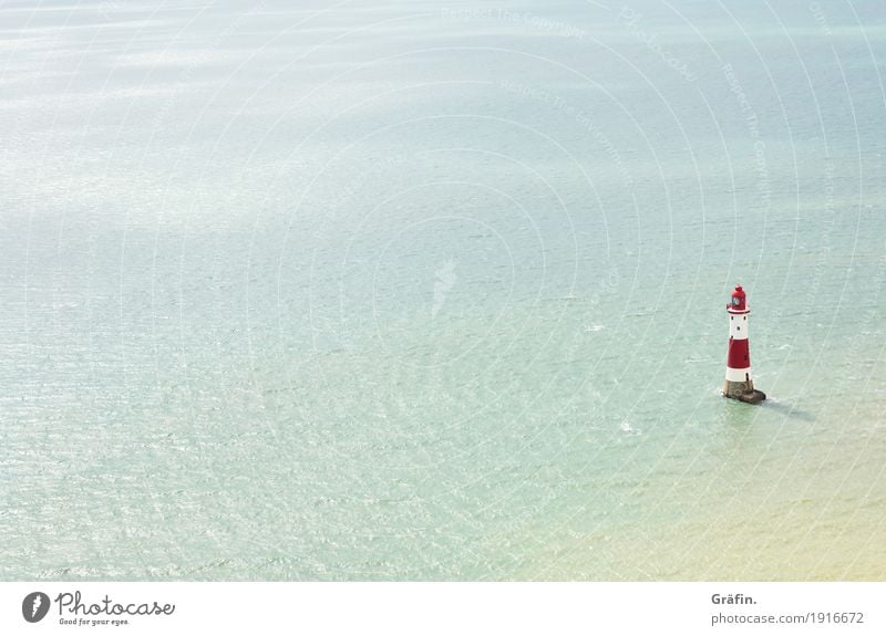 wanderlust dreams Cloudless sky Summer Waves Coast Beach Bay Beachy Head Great Britain Deserted Lighthouse Landmark Monument Far-off places Historic Kitsch