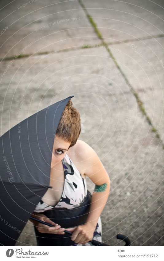 screened Feminine Young woman Youth (Young adults) 1 Human being Brunette Short-haired Umbrellas & Shades Observe To hold on Looking Protection Guilty Shame