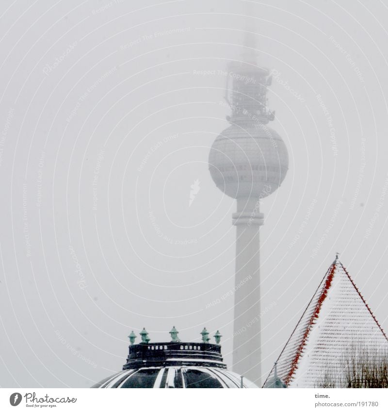 Mascot with by-catch Fog Berlin Berlin TV Tower Television tower Exterior shot Frontal Roof House (Residential Structure) Living or residing Café Communicate