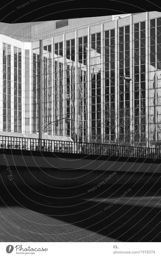 under the rheinkniebrücke Beautiful weather Duesseldorf Town High-rise Places Bridge Manmade structures Building Architecture Facade Bridge railing Transport