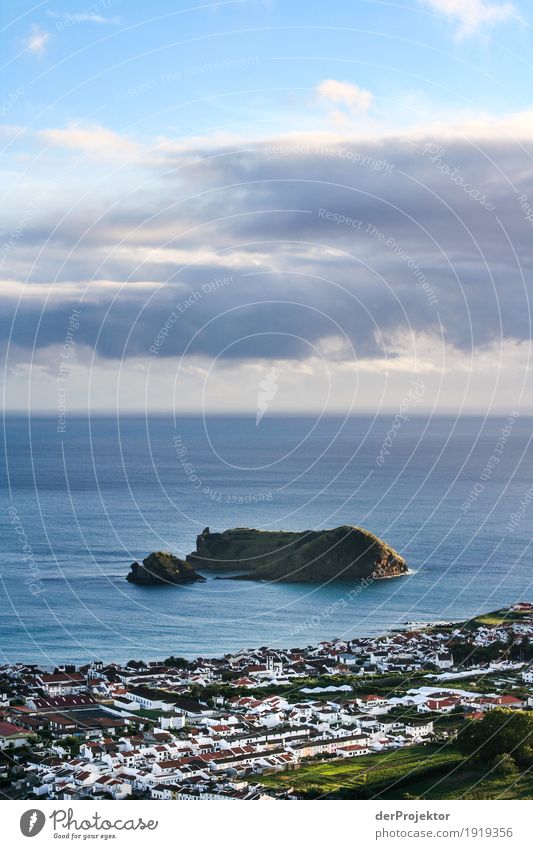 Panoramic view of offshore island in the Azores Swell rocky coast Stone Freedom Panorama (View) Far-off places Copy Space left Vacation & Travel Adventure Trip