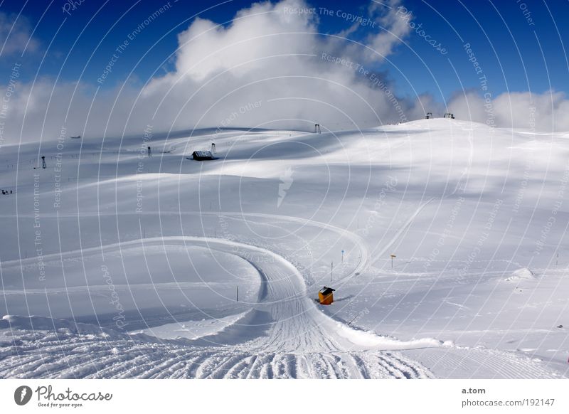 snowy highway Landscape Clouds Winter Snow Mountain Deserted Anticipation Elegant Cold Infinity Colour photo Exterior shot Day Sunlight Deep depth of field