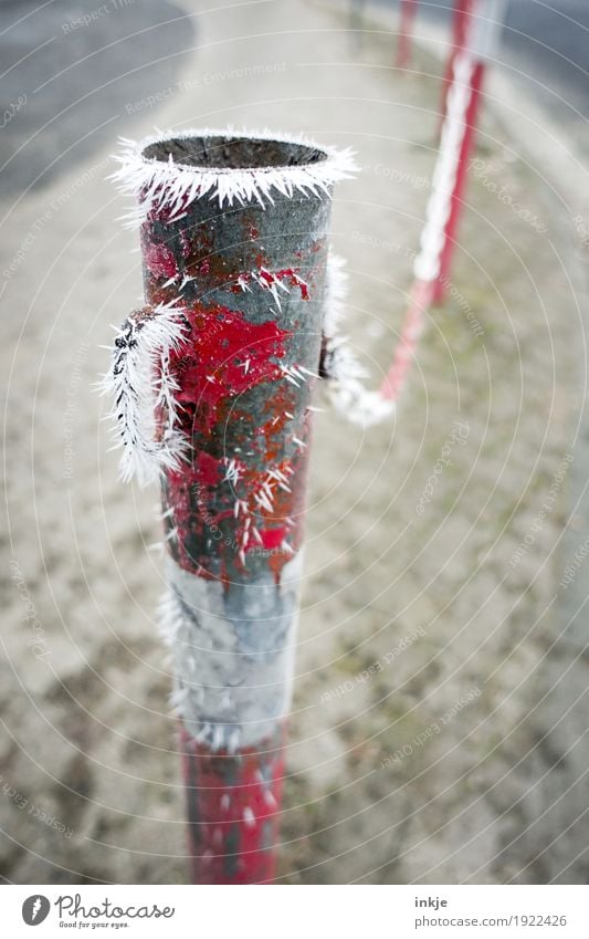 Frost | great climate Winter Climate Ice Deserted Street Lanes & trails Barrier Icicle Cold Frozen Ice crystal Colour photo Exterior shot Close-up Day Light