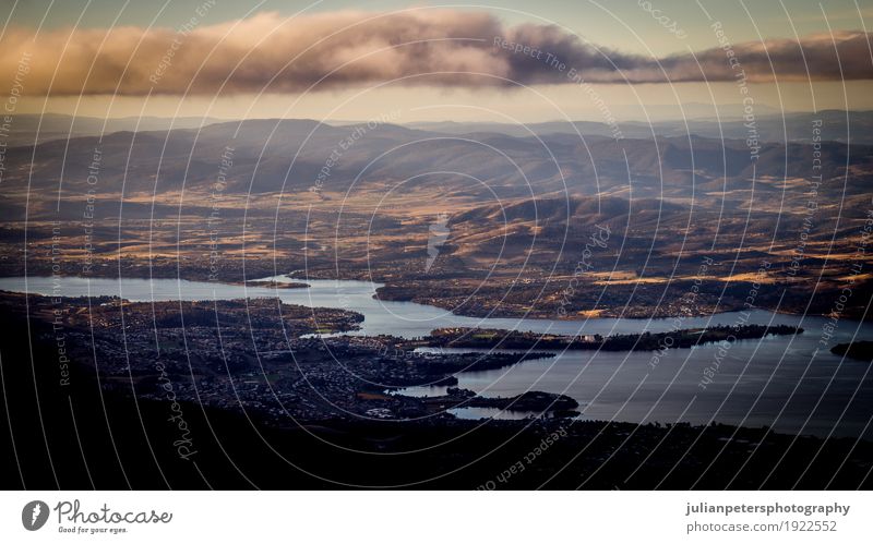 View from Mount Wellington of Hobart, Tasmania, Australia Beautiful Vacation & Travel Tourism Adventure Freedom Ocean Island Mountain Nature Landscape Clouds