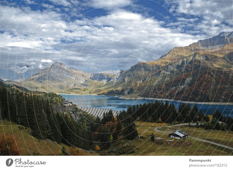 Col du Pré Nature Landscape Water Clouds Autumn Tree Alps Mountain Lake France Europe Deserted Hut Fantastic Far-off places Tall Original Green Colour photo