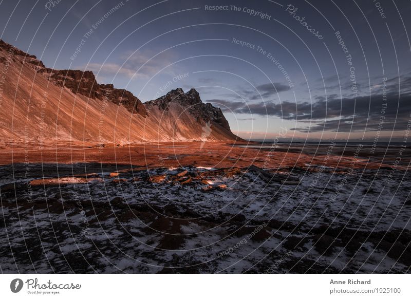 West Coast Iceland during Sunrise Nature Landscape Earth Sand Water Sky Clouds Horizon Sunset Winter Beautiful weather Calm Longing Wanderlust Beach Mountain