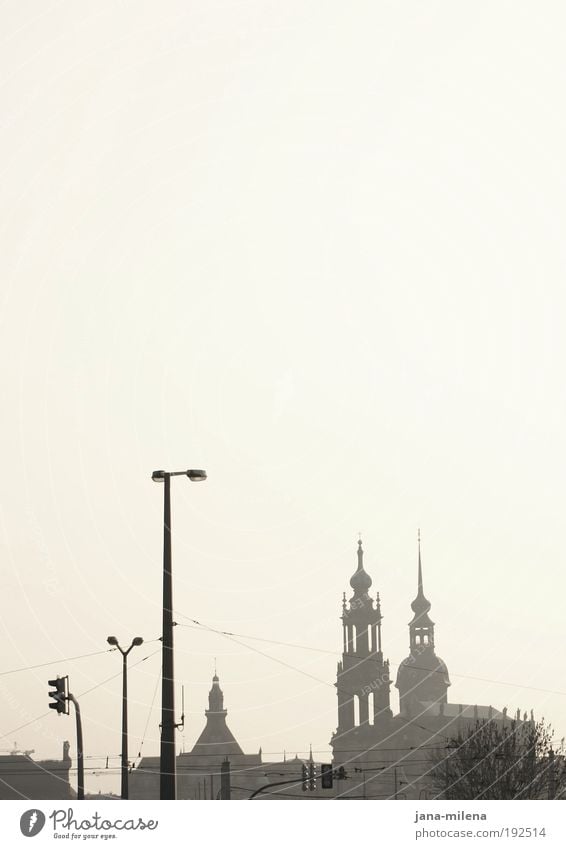 Dresden hazy Culture Sky Cloudless sky Town Old town Deserted House (Residential Structure) Church Dome Castle Manmade structures Building Architecture