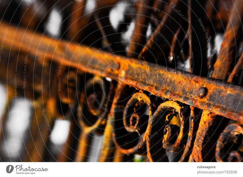 Grate fence #1 Craft (trade) Garden Fence Metal Rust Crucifix Old Historic Near Original Brown Red Safety Protection Past Transience Iron squiggled Ornate