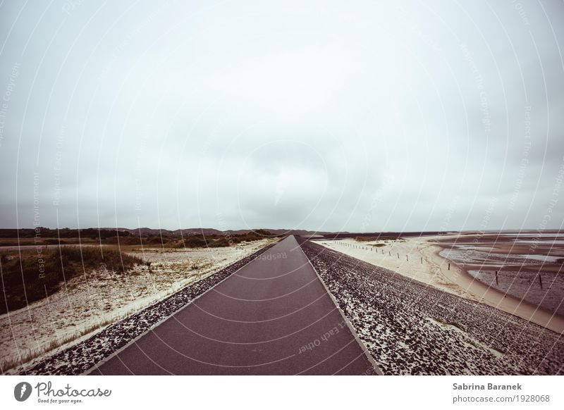 Sylt dike Nature Landscape Earth Water Sky Clouds Horizon Weather Bad weather Hill Lakeside Emotions Moody Peace Hope Sustainability Desire Anger Time