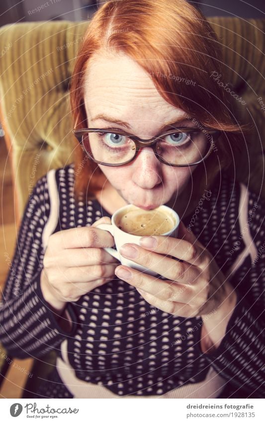 Coffee break / Coffee Break Hot drink Espresso Lifestyle Style Feminine Woman Adults Red-haired Drinking Hip & trendy Uniqueness Nerdy Cool (slang) Thirst