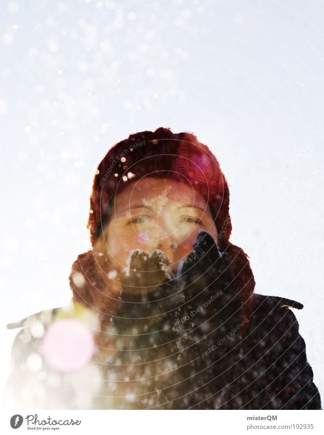 Snow woman. Winter Esthetic Snowfall Snowflake Snowstorm Snowdrift Cold Cap Red Winter sports Winter vacation Winter mood Winter's day Winter sun