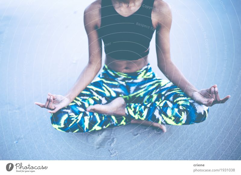 Close-up of women doing meditation at the beach in the morning Lifestyle Body Athletic Fitness Relaxation Meditation Leisure and hobbies Beach Sports