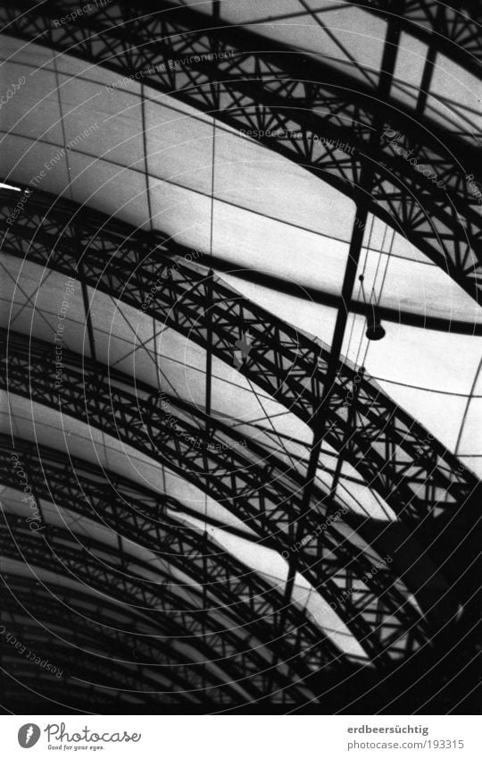 lines and curves Train station Architecture Train travel Rail transport Station hall Glass Steel Net Dark Shadow Light Grating Archway Construction