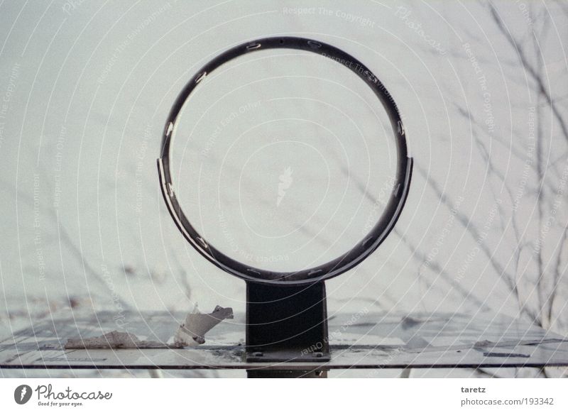 basketball Ball sports Basketball basket Old Dirty Round Gray Target Tall Flake off Middle Simple Colour photo Subdued colour Exterior shot Close-up Deserted