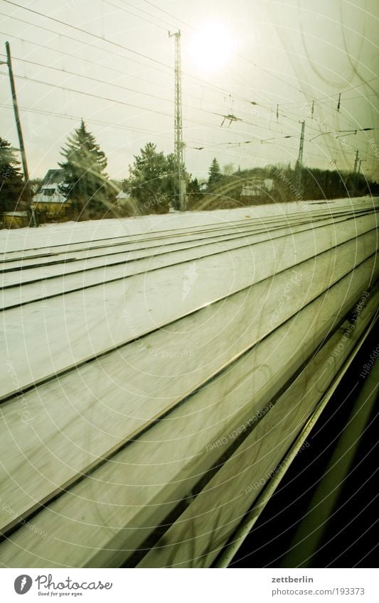 Railway Berlin Snow Winter Railroad Track Railroad tracks Vacation & Travel Travel photography In transit Commuter trains Window Speed Sun Sky Cloud cover