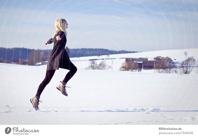 Jule jumps in winter. Style Well-being Contentment Leisure and hobbies Vacation & Travel Freedom Human being Feminine Young woman Youth (Young adults) Adults 1